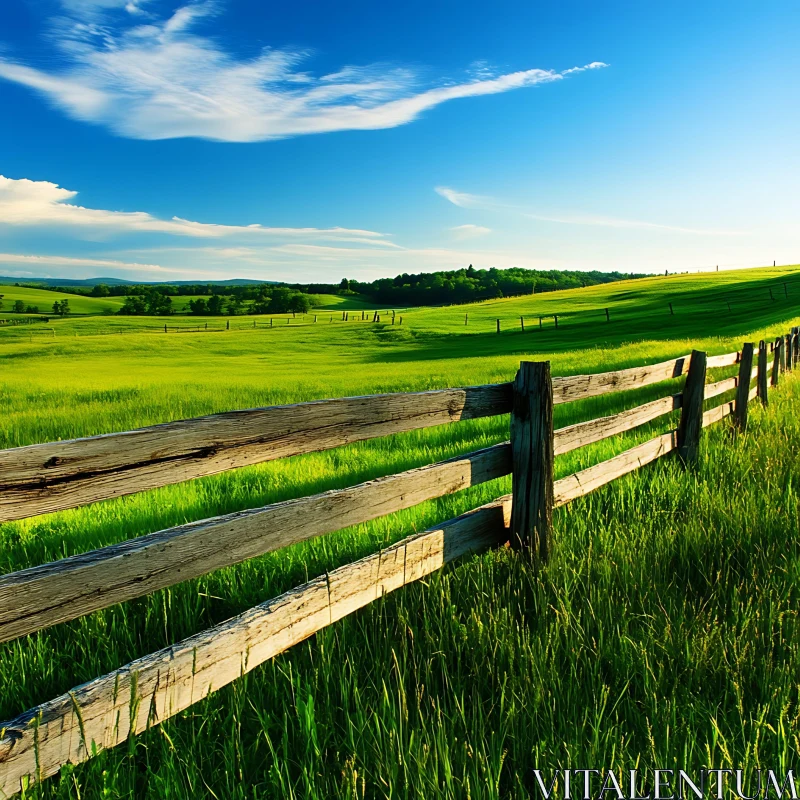 AI ART Scenic Green Field with Fence