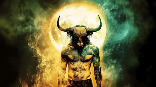 Tattooed Minotaur with Lunar Aura