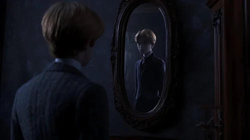 Boy and Mirror Reflection Art