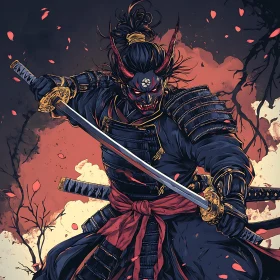 Demon Masked Samurai Warrior Illustration