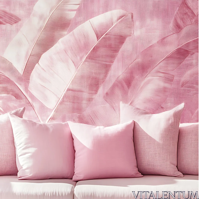 Blush Interior Design with Botanical Motifs AI Image