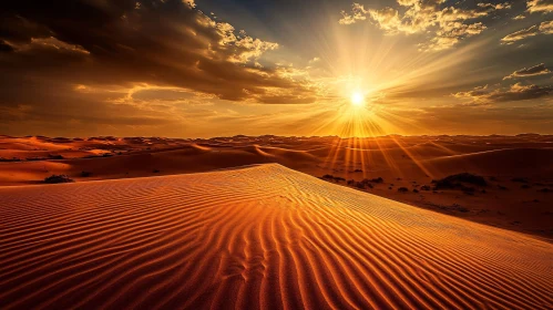 Desert Sunset with Sand Dunes and Golden Rays