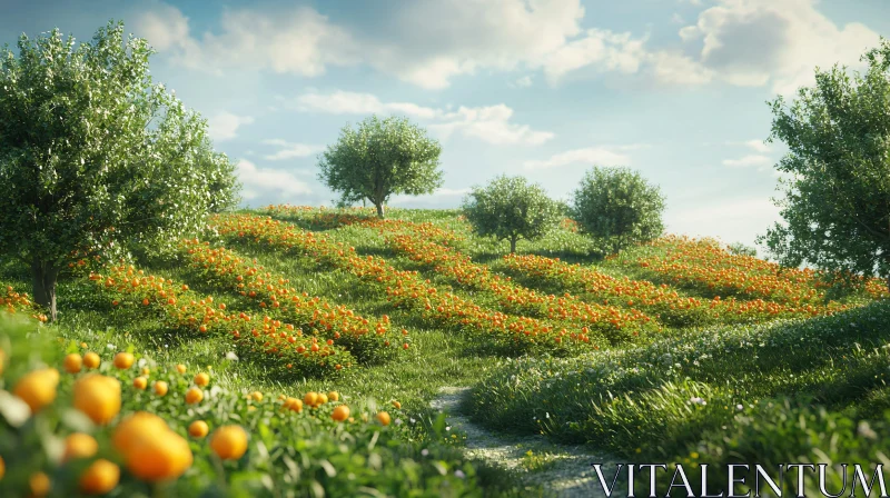 AI ART Orange Flowers Field