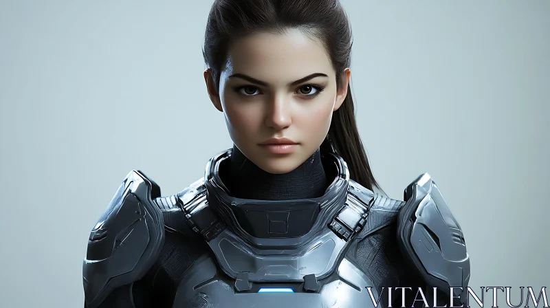 Cyborg Woman; Futuristic Armor Portrait AI Image