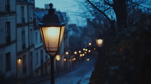 City Street at Dusk with Streetlights