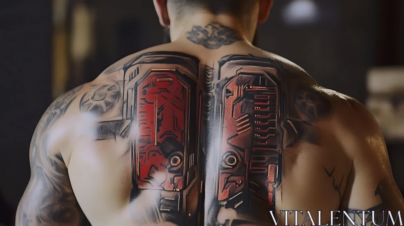 Futuristic Mechanical Back Tattoo AI Image