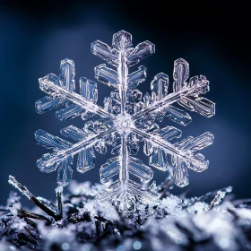 Intricate Snowflake Macro Shot Against Blue Background