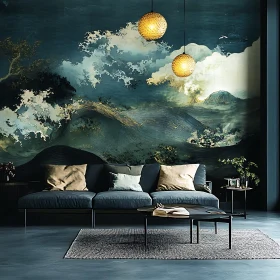 Modern Interior with Artistic Landscape Feature