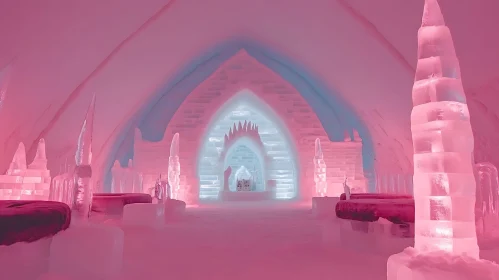 Ice Hotel Interior with Pink Lighting