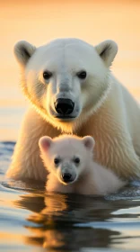 Captivating Moment: Polar Bear and Cub in Backlit Photography