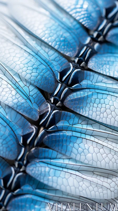 AI ART Detailed Close-Up of Dragonfly Wings in Blue and White