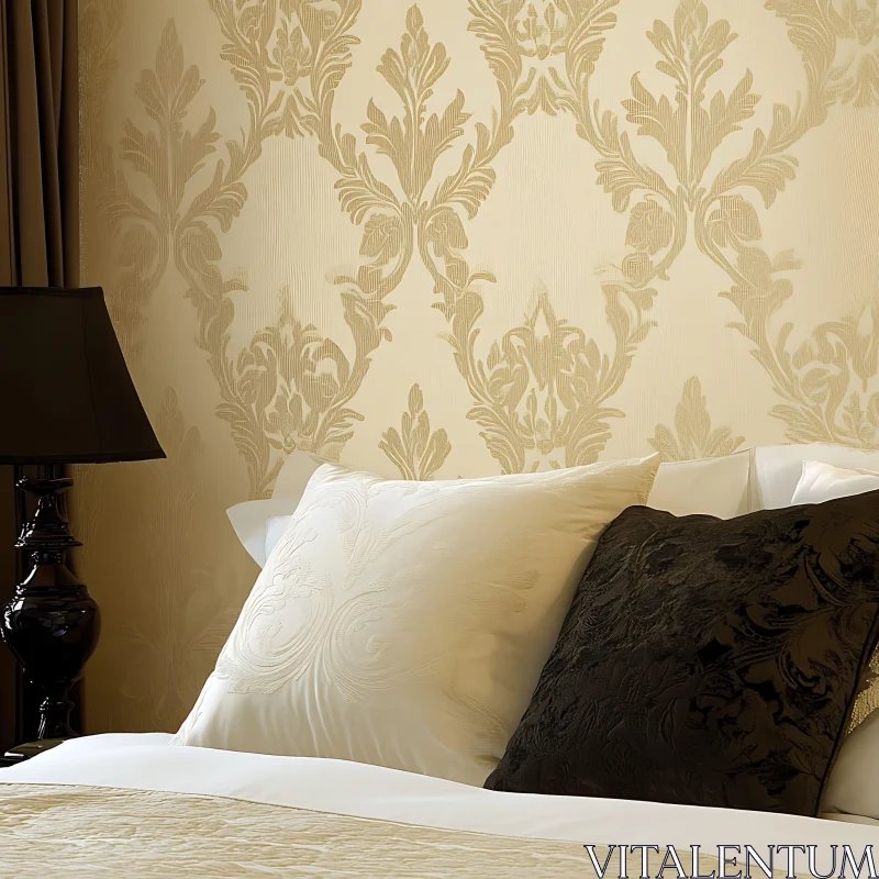 Bedroom with Lamp and Decorative Pillows AI Image