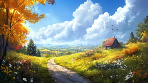 Autumnal Countryside Vista with Quaint Home