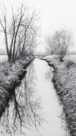 Calm Winter Stream in Monochrome