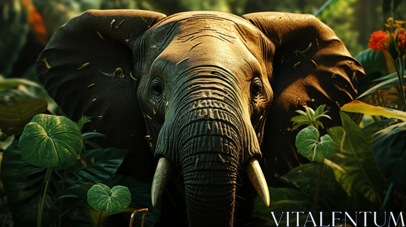 Elephant in the Jungle: A Stylized Realistic Portrayal AI Image