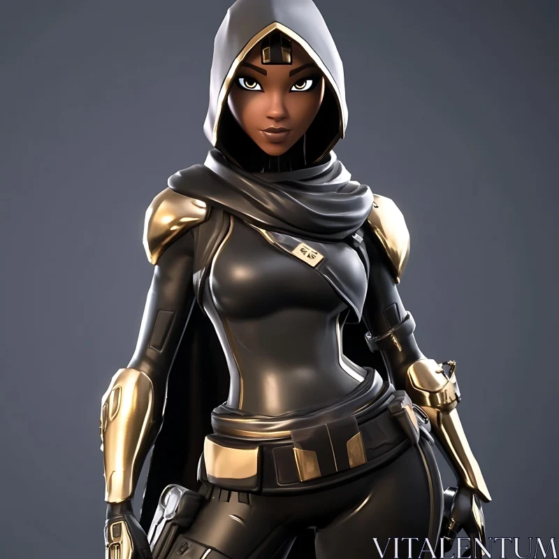 Female Warrior with Hood and Armor AI Image