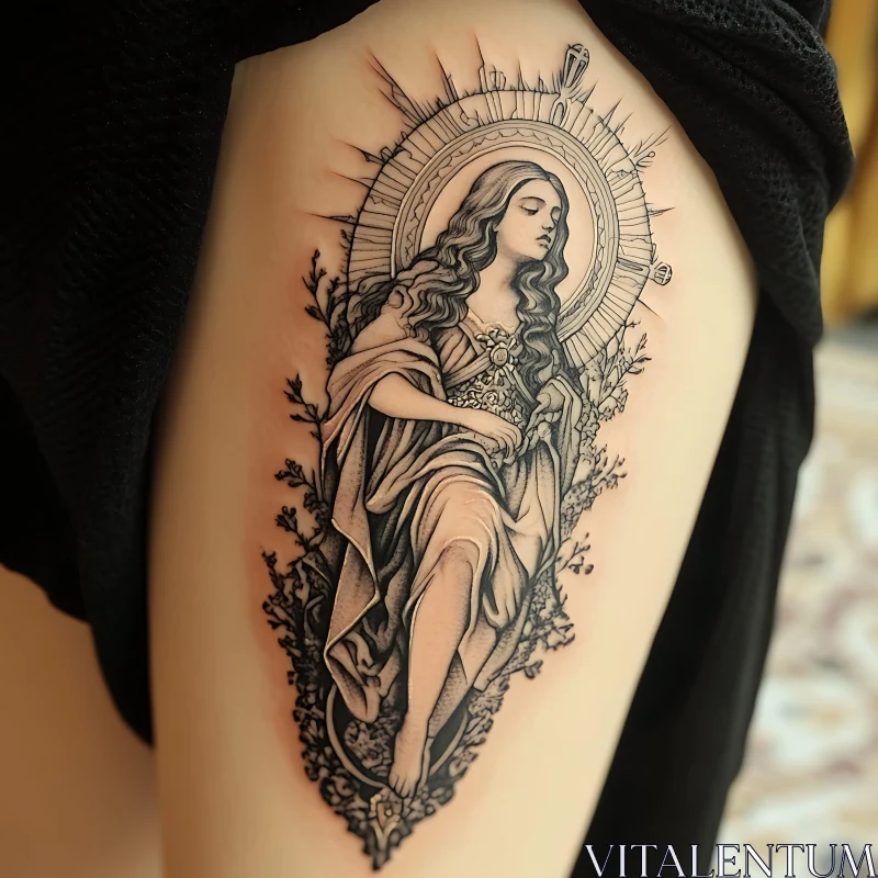 Detailed Serene Woman Tattoo Art AI Image