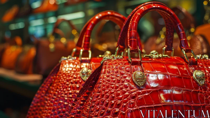 Luxury Red Crocodile Leather Handbag with Gold Metal Frame AI Image