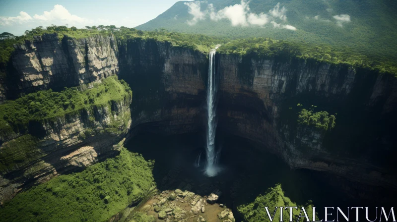 Majestic Waterfall in a Lush Green Forest | Virtual Reality Art AI Image