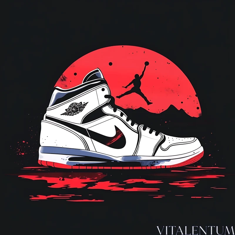 Modern Sneaker Silhouette with Red Accents AI Image