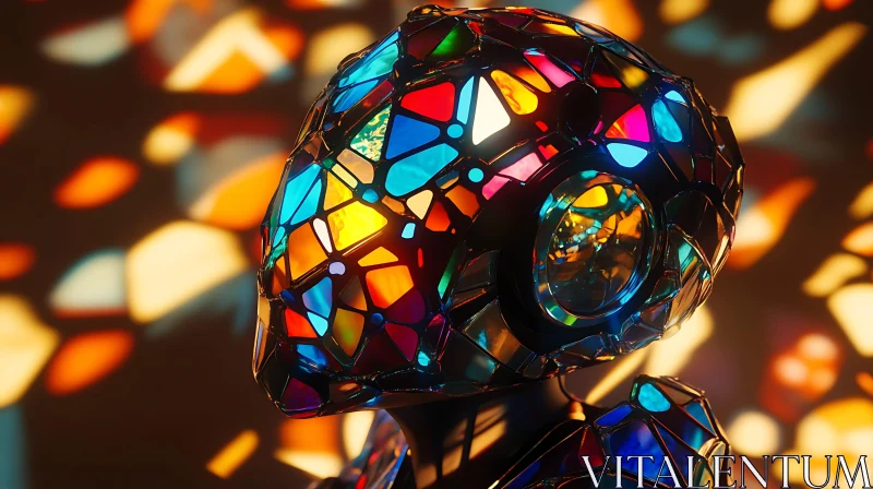 AI ART Stained-Glass Robot Radiating Kaleidoscopic Colors