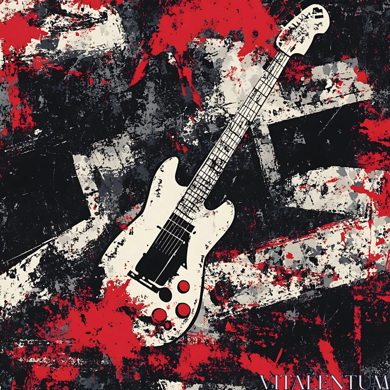 Grunge Guitar Composition - Red and Black Art AI Image