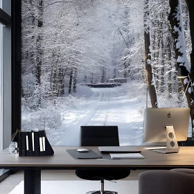 Snowy Forest Backdrop Office Space