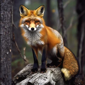 Red Fox on Log in Woods
