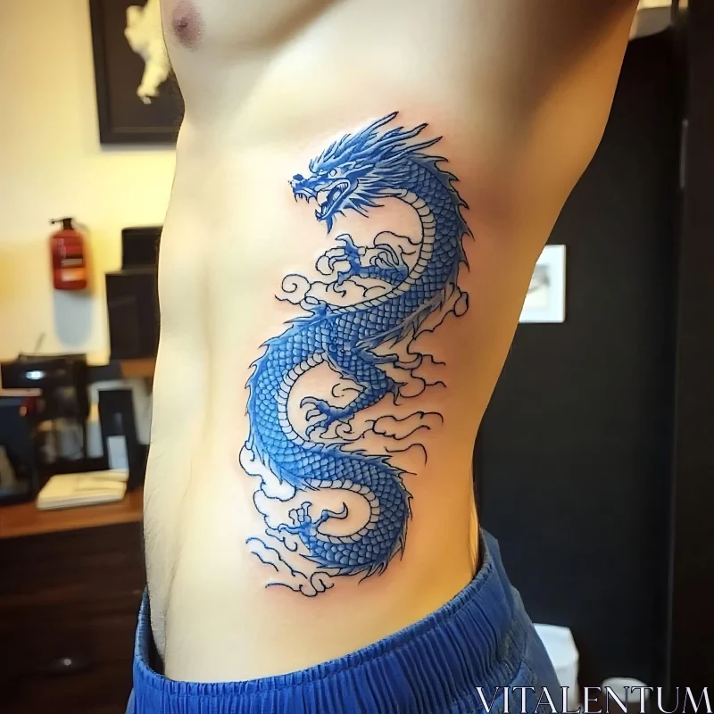 Intricate Blue Dragon Tattoo Design AI Image