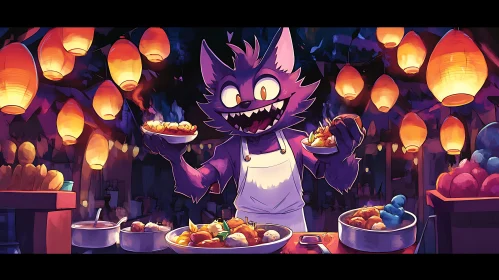 Animated Furry Character Serving Food