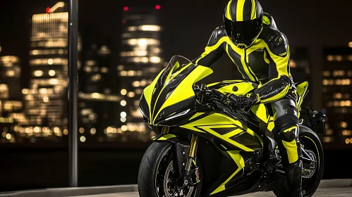 Night Rider: Motorcycle in Urban Setting