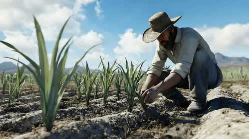 Agricultural Scene of a Farmer Working