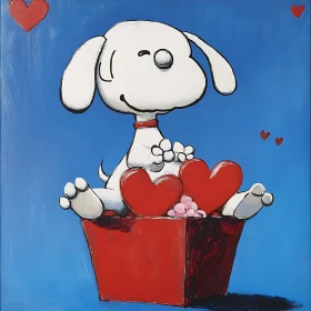 Cartoon Dog Surrounded by Hearts