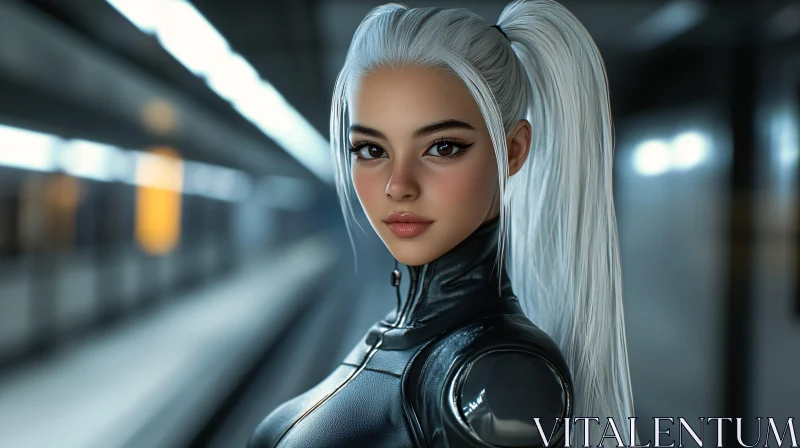 High-Tech Woman with White Hair AI Image