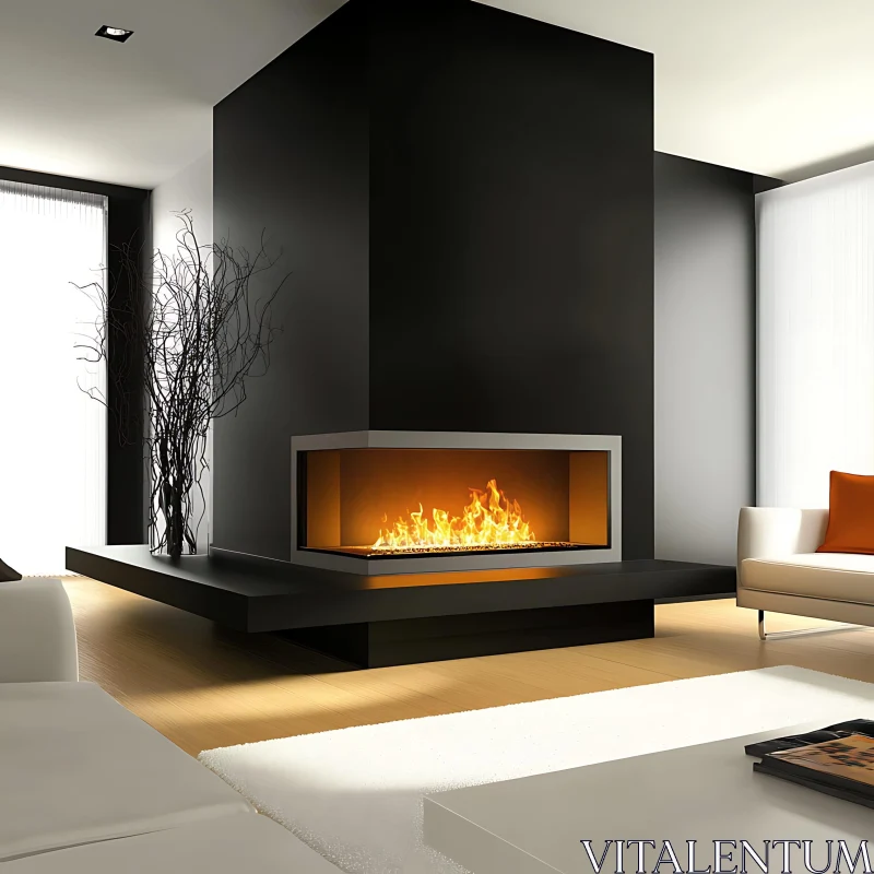 AI ART Contemporary Fireplace in Minimalist Room