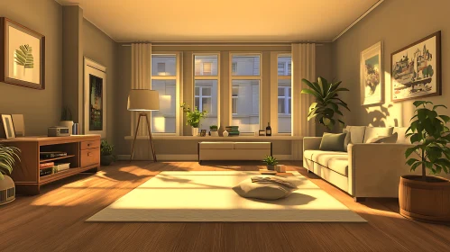 Cozy Interior with Golden Light