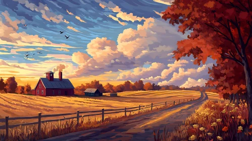 Picturesque Farm in Autumn Season