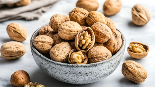 Fresh Walnuts in Ceramic Bowl