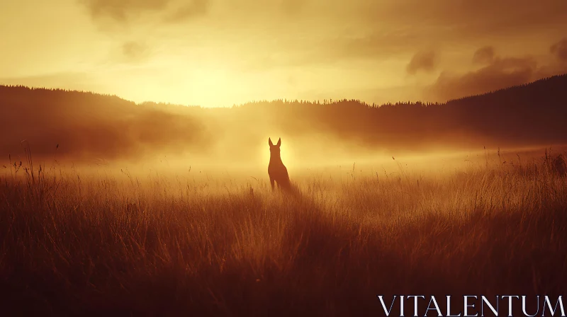 Golden Hour Dog Silhouette AI Image