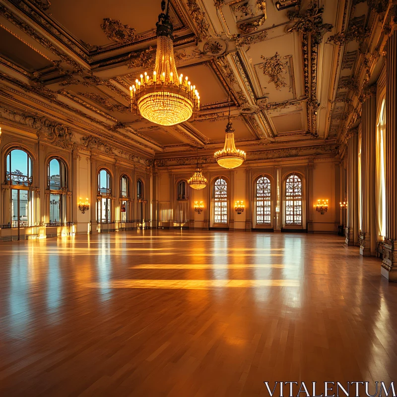 Grand Ballroom Interior with Chandeliers AI Image