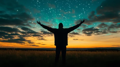 Man Silhouette Under Starry Sky