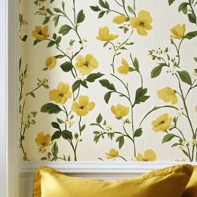 Yellow Floral Pattern on Wallpaper