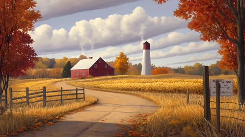Scenic Autumn Countryside with Red Barn