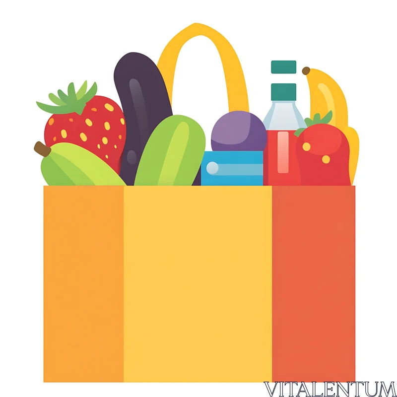 Grocery Bag with Healthy Fruits and Vegetables AI Image