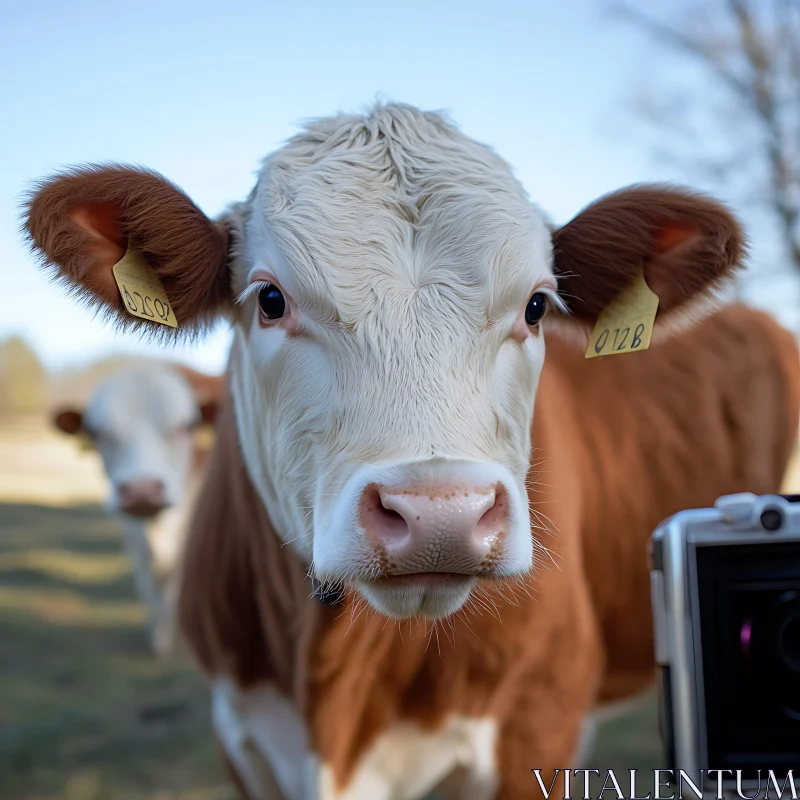 Cow Close-Up with Ear Tags AI Image