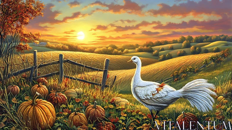 AI ART Thanksgiving Field with Turkey and Pumpkins