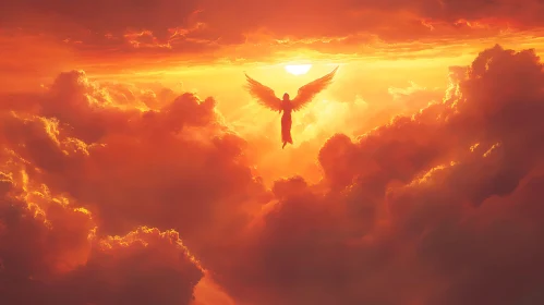 Winged Angel in Fiery Sunset