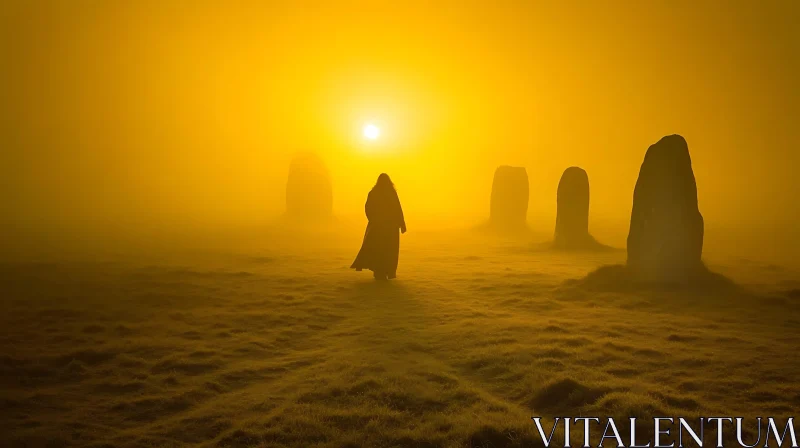 AI ART Golden Path Through the Standing Stones