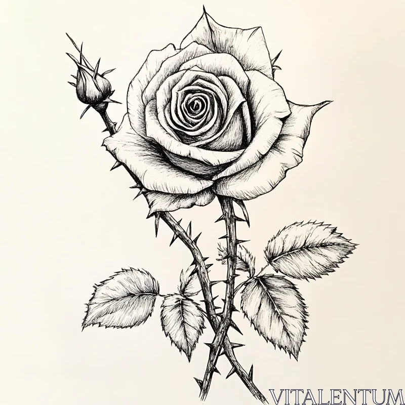 Intricate Black-and-White Sketch of a Rose AI Image