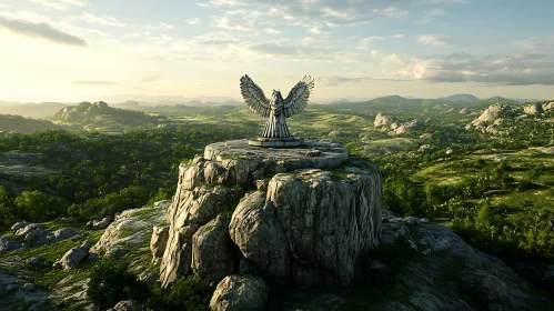 Angel Statue on Mountain Peak